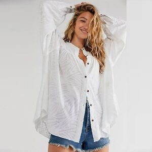Free People Can't Stop Dreaming White Long Sleeve Tunic  Button Down Long Sleeve